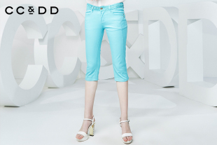 CCDD2016夏装新款专柜正品女时尚棉混纺贴布休闲七分裤弹