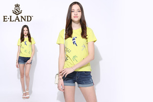 商场同款ELAND衣恋夏季刺绣鹦鹉短袖T恤EERA52552M专柜正品