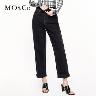 MOCO直筒低裆中高腰黑色牛仔裤