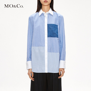 MOCO个性拼接条纹长袖纯棉衬衫
