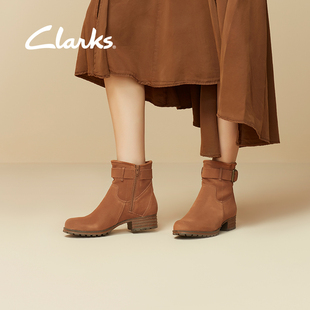 clarks其乐女鞋皮带扣低跟短靴