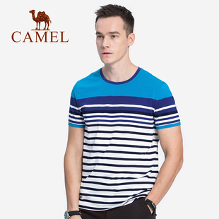 骆驼男装 夏季新款条纹混色圆领T恤