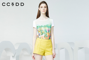 CCDD2016春装新款专柜正品女时尚植物印花短袖T恤青春甜