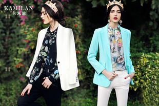卡米兰2015春装新款欧美时尚修身显瘦长袖小西装女外套 休闲西服