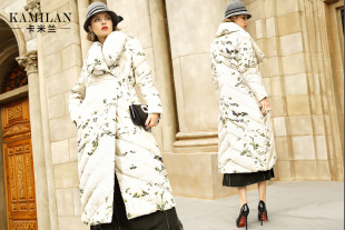 KAMILAN 卡米兰2015冬装新款欧美印花长款保暖加厚羽绒服女外套