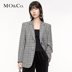 MOCO翻领单排扣格纹西装外套