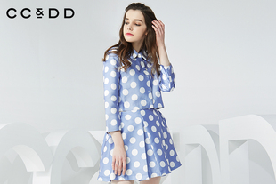 CCDD2016春装新款女甜美圆点印花直筒廓形短外套韩版上衣