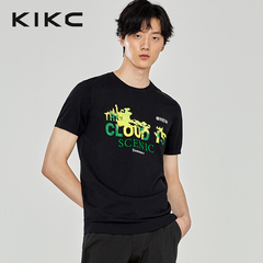kikc短袖T恤男2020夏季新款黑色圆