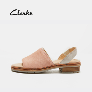 clarks其乐女鞋低跟一字带露趾凉鞋