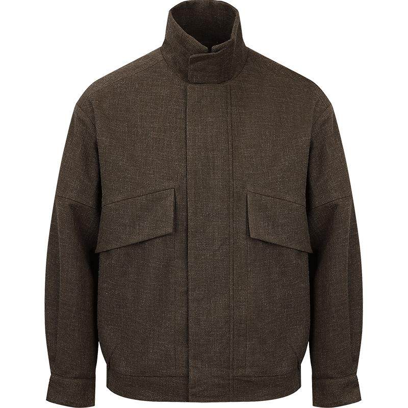 男装冬立体暗纹提花翻领拉链休闲外套茄克男式夹克