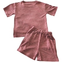 2020夏季新款 中小童舒适圆领短袖上衣+女童纯色休闲