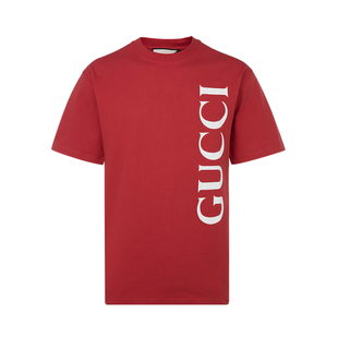 gucci/古驰 红色棉质品牌标志经典休闲设计男士短袖t恤