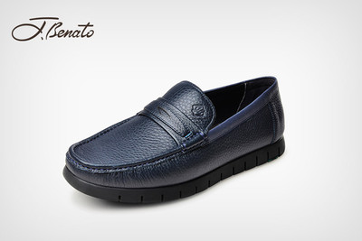 宾度男鞋2017春新品中年男士套脚鞋休闲皮鞋真皮圆头鞋子男爸爸鞋