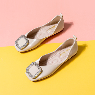 小红人浅口单鞋女2019夏款百搭方扣