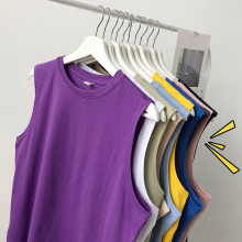 Summer fitness camp shoulder sleeveless T-shirt loose solid color outside hurdle trend wide shoulder