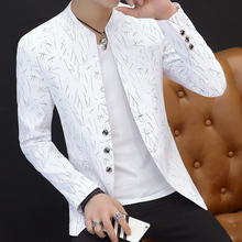 Men's printed Blazer men's Korean version slim stand collar Zhongshan casual suit thin coat