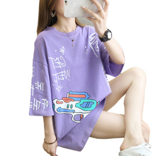 紫色短袖女t恤宽松大码原宿BF夏季韩版ins潮上衣2020