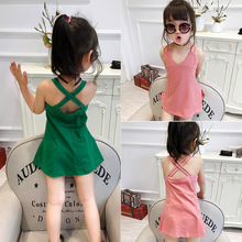 Small and medium-sized children's casual vest skirt new style small fresh personality girl's solid color in summer 2019