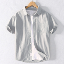 Breathable thin summer cotton short sleeve shirt men's casual solid