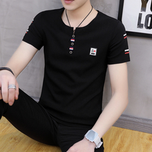 Summer short sleeve t-shirt men's new V-neck Korean Trend cotton slim fit T-shirt summer half