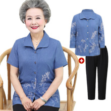套装60-70-80岁老太太衣服奶奶短袖+裤子妈妈两件套