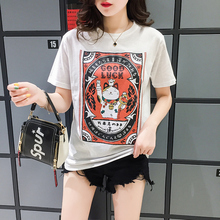 White Zhaocai cat short sleeve T-shirt women's summer loose 2020 new ins fashion foreign style printing