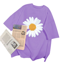Konjac purple short sleeve T-shirt girl daisy print summer 2020 new Korean