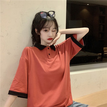 Polo shirt with lapel, short sleeve T-shirt, women's Japanese department, INS fashion super hot net, red loose Korean Students