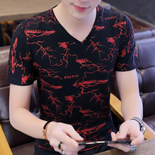 夏季韩版v领小衫半袖莫代尔男士短袖t恤2020年新款潮