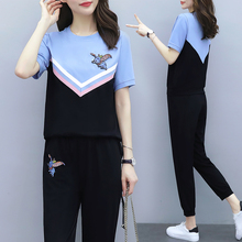 Summer sports, leisure and fashion suit, age reduced short sleeve, nine point pants, two-piece cotton set