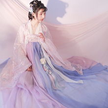 Hanfu, female, Chinese style, ancient costume, immortal, elegant, ancient style, Qixiong, Ru skirt, student, spring, cherry, purple and blue