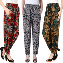 Mom's pants summer thin cropped pants large elastic pants for middle-aged and elderly women