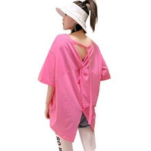 T-shirt sweater women's short sleeve round neck Korean version loose large size thin design feeling back leakage