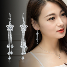 Earrings female Korean temperament long simple tassel anti allergy Earrings crystal